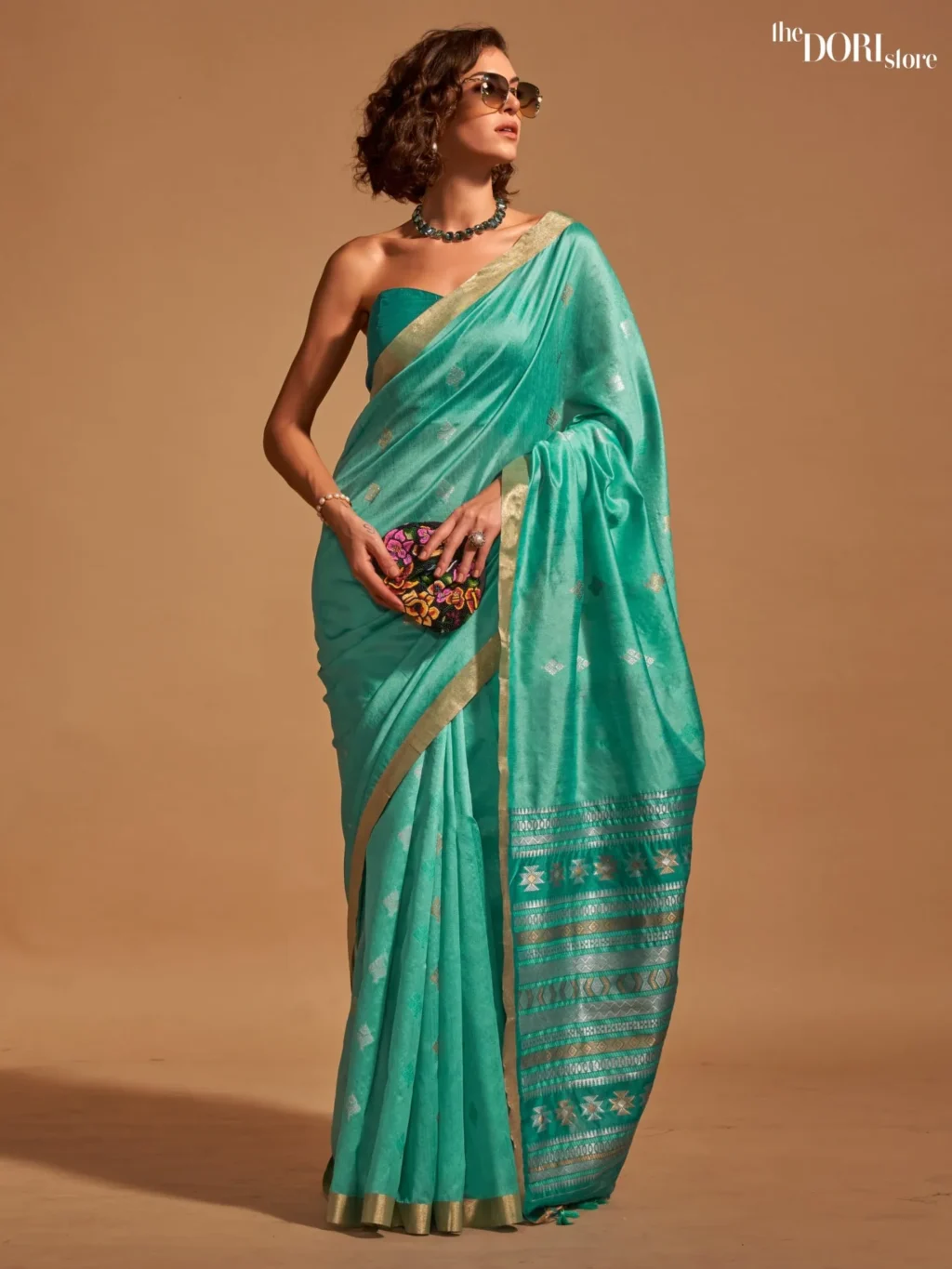 Teal Blue Handloom Woven Silk Saree - party wear saree