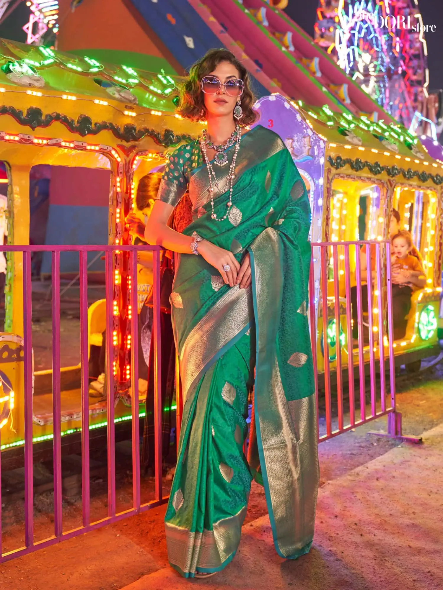 Festive Dark Green Banarasi Woven Silk Saree - party wear saree