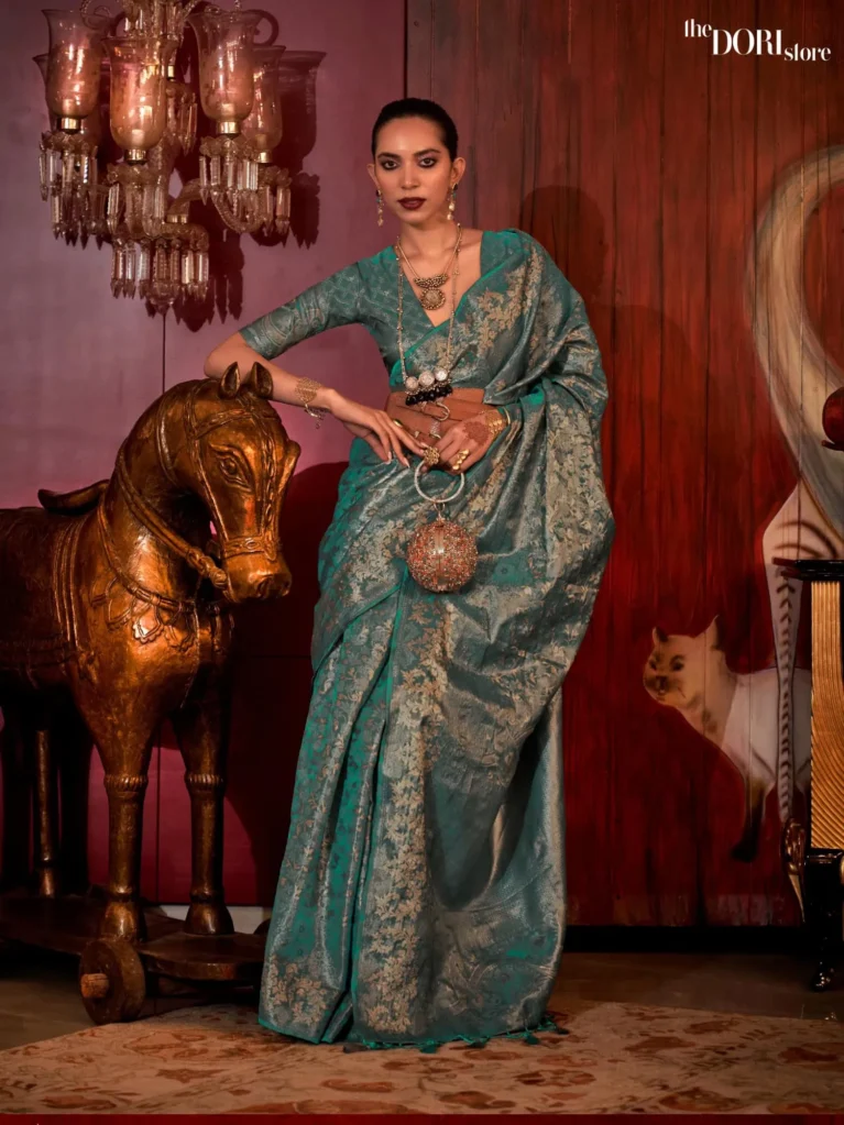 Classy Teal Green Banarasi Handloom Zari Silk Saree - party wear saree