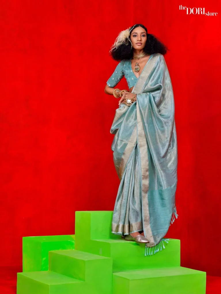 Ocean Blue Woven Banarasi Viscose Zari Silk Saree - party wear saree