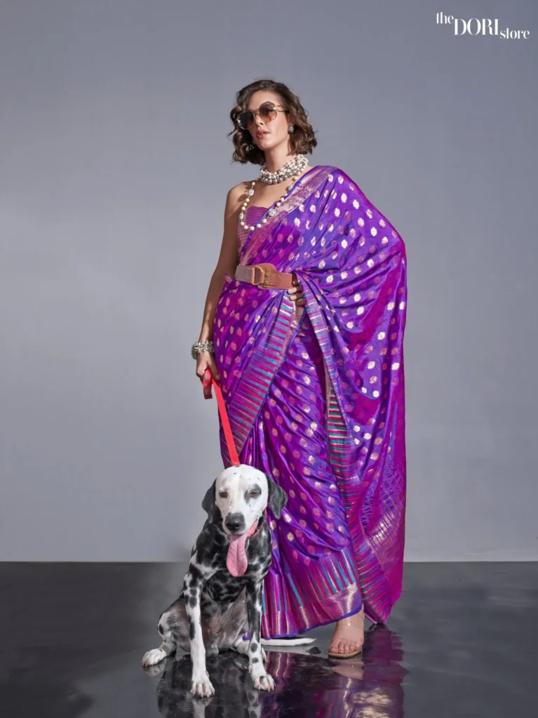 Royal Purple Zari Woven Pure Handloom Banarasi Silk Saree - party wear saree