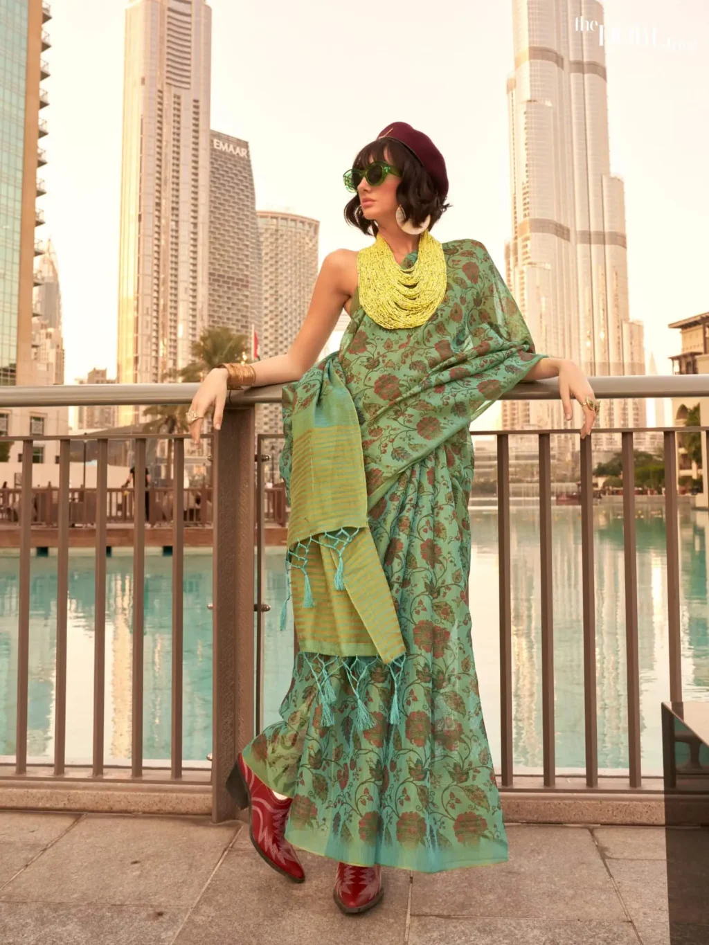 Ethnic Sea Green Printed Soft Silk Woven Saree - party wear saree