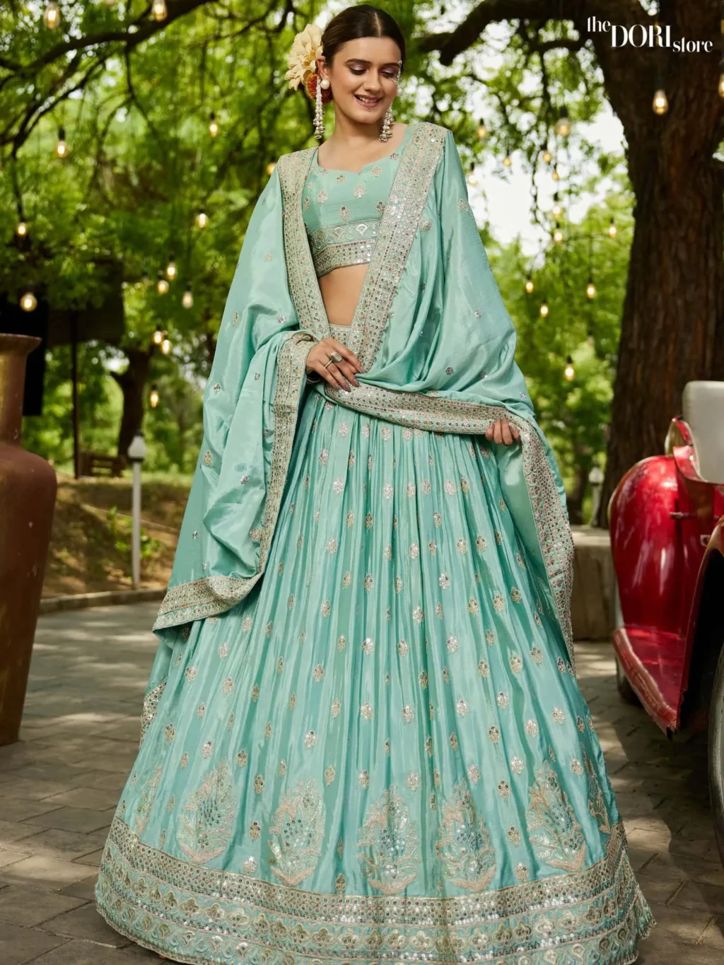 Water Blue Chiffon Sequinse embroidery Semi-Stitched Lehenga choli  product image