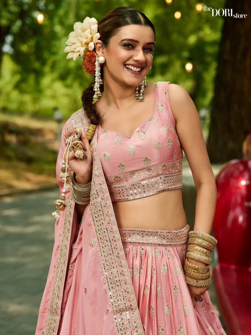 Pink Chiffon Sequinse embroidery Semi-Stitched Lehenga choli - Image 3