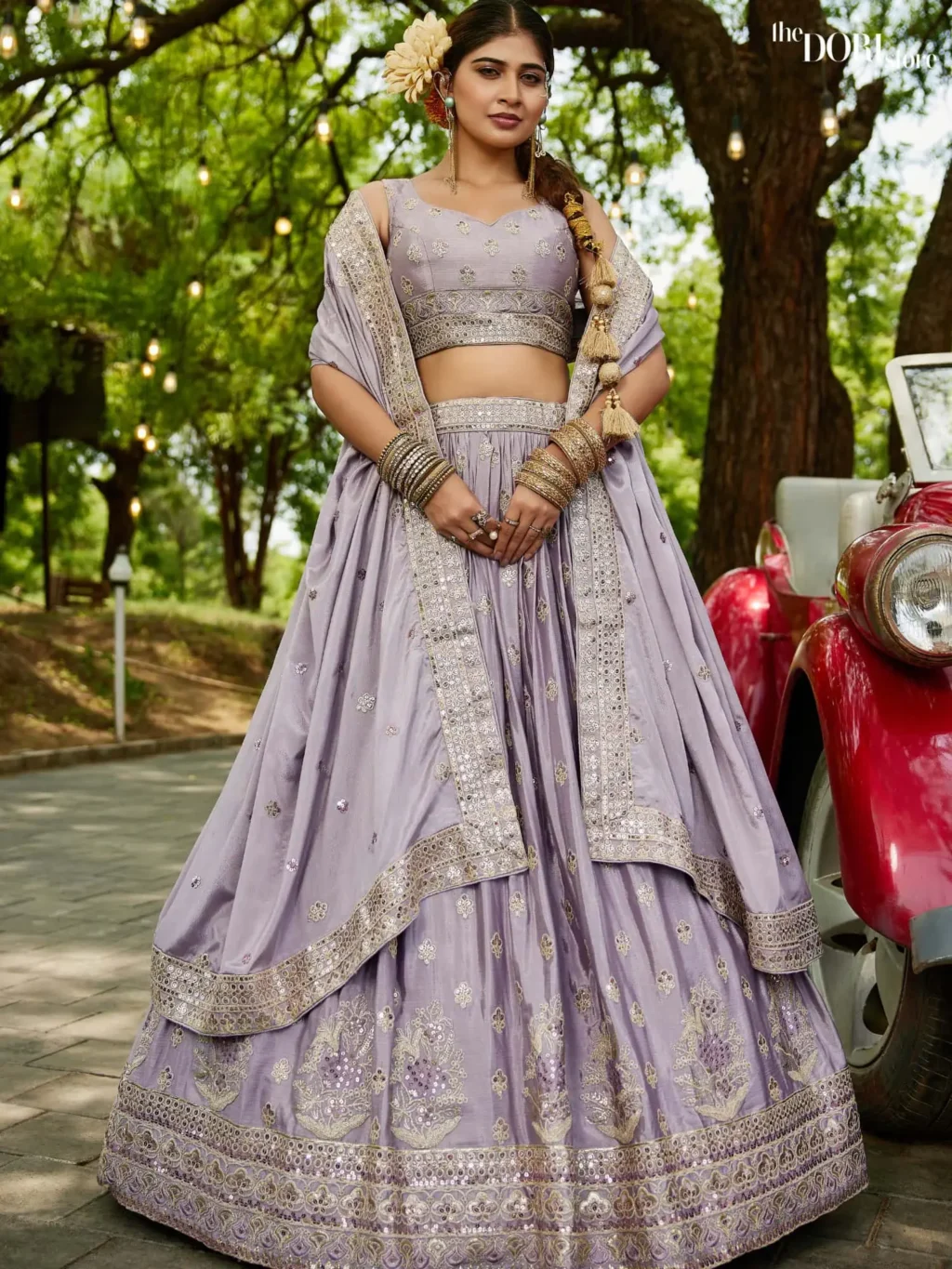 Mauve Chiffon Sequinse embroidery Semi-Stitched Lehenga choli - Image 4