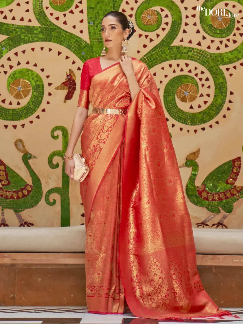 Fiery Red Aura Kanjeevaram Silk Saree - party wear saree