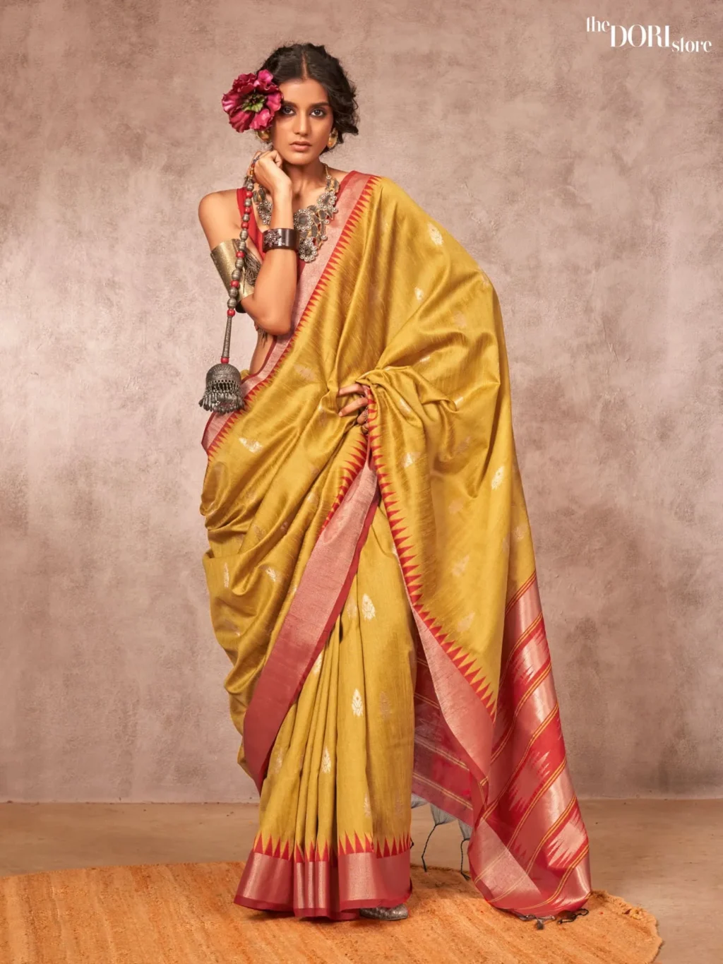 Mustard Yellow Banarasi Silk Saree with Contrast Border  - party wear saree