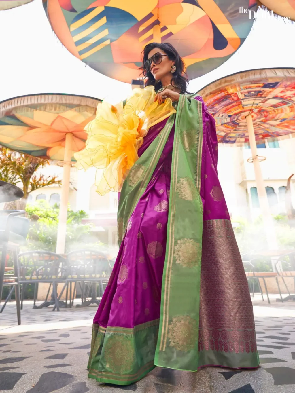 Green and Purple  Dual Tone Banarasi Silk Saree - party wear saree