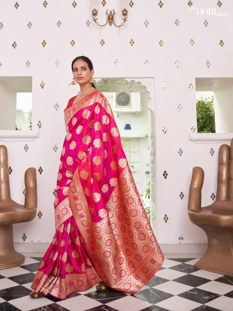 Beautiful Blush Pink Banarasi Satin Silk Saree - party wear saree