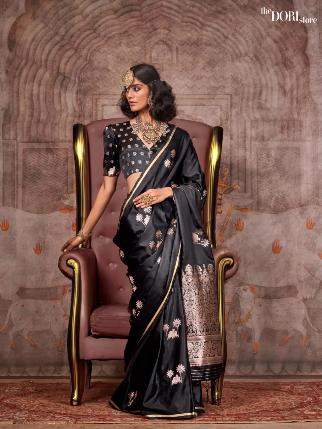 Jet Black Partywear Banarasi Satin Silk Saree - party wear saree