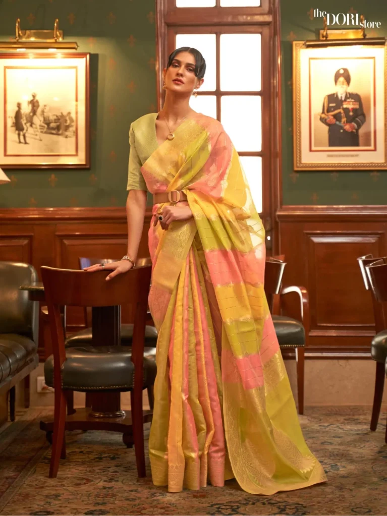 Beautiful Light Green Multicolor Organza Silk Saree - party wear saree