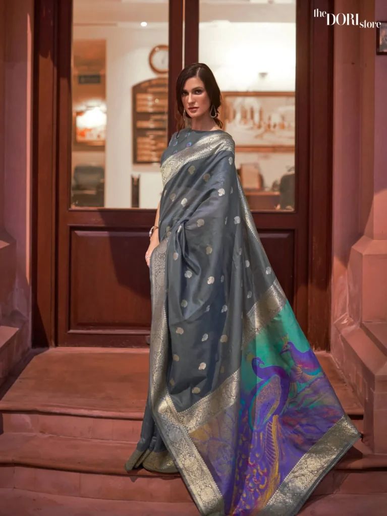 Rich Grey Partywear Banarasi Soft Silk Saree - party wear saree