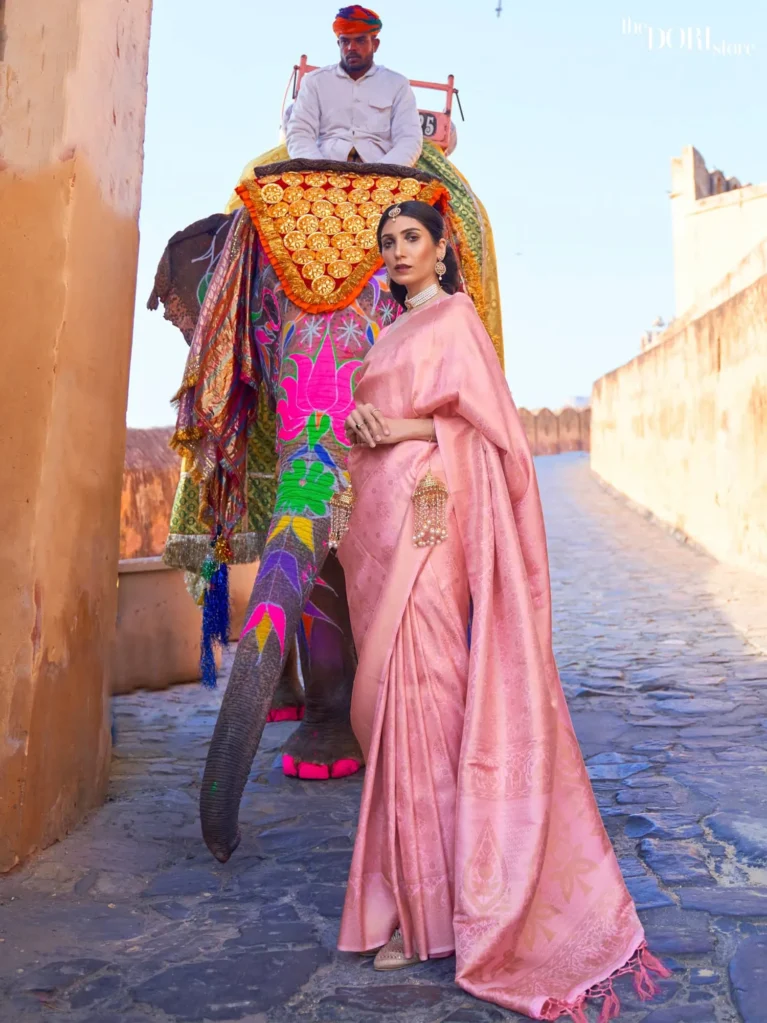 Soft Blush Pink Kanjeevaram Silk Saree - party wear saree