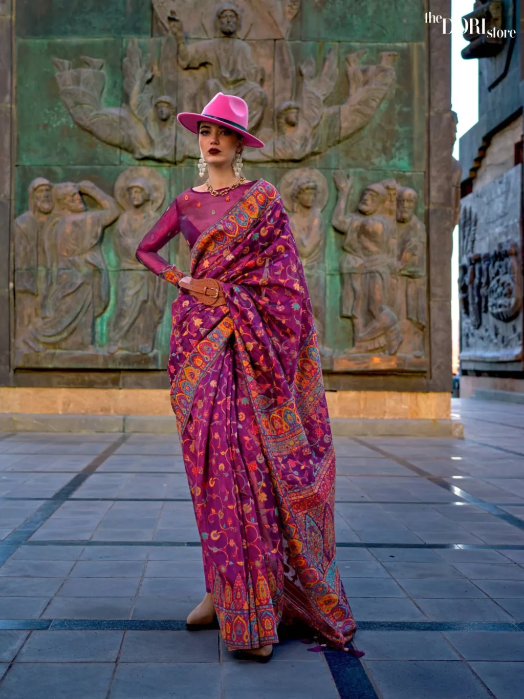 Wine Purple Kashmiri Organza Soft Silk Saree - party wear saree