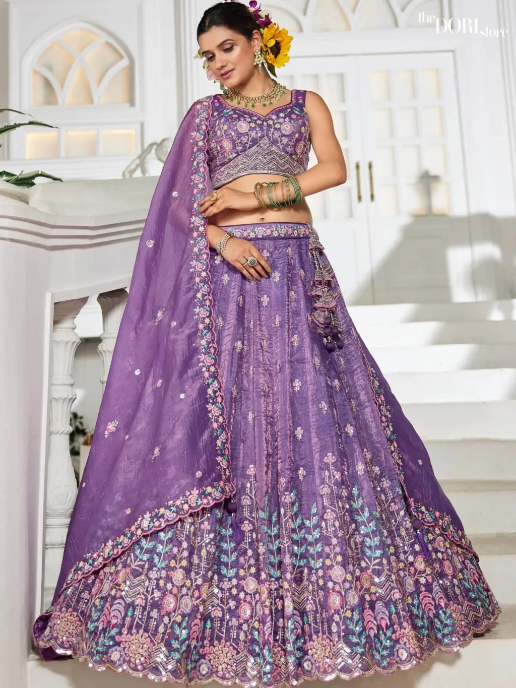 Royal Purple Tissue Sequinse embroidery Semi-Stitched Lehenga choli - Image 4