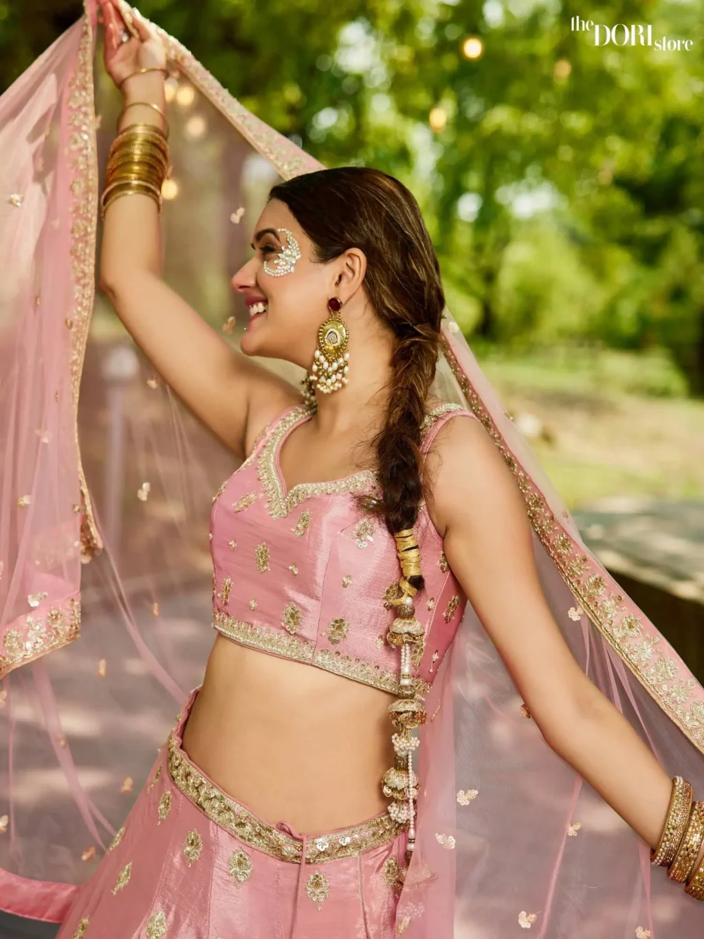 Pink Chinnon Sequinse embroidery Semi-Stitched Lehenga choli - Image 4