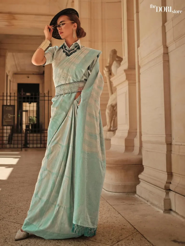 Elegant Light Blue Soft Satin Silk Saree - party wear saree