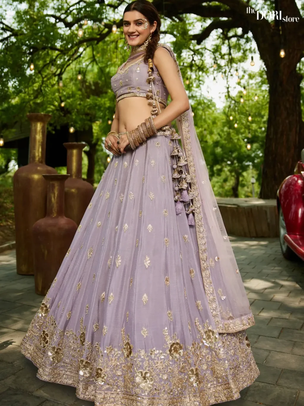 Mauve Chinnon Sequinse embroidery Semi-Stitched Lehenga choli - Image 4