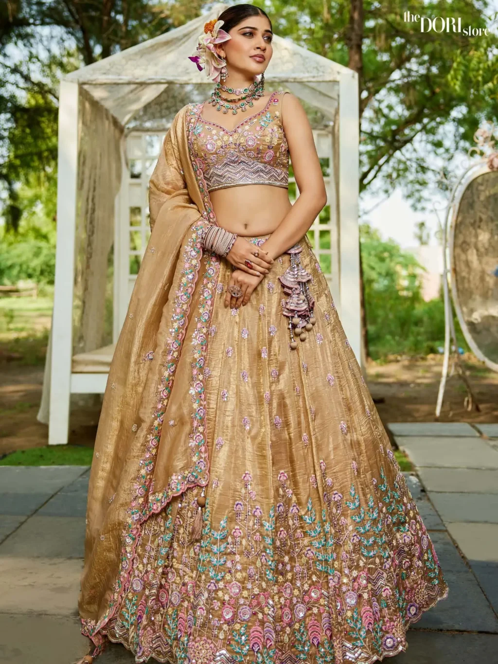 Mustard Yellow Tissue Sequinse embroidery Semi-Stitched Lehenga choli - Image 3