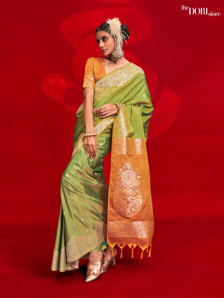 Pista Green Tussar Banarasi Silk Saree - party wear saree