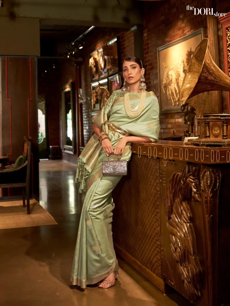Pista Green Zari Handloom Banarasi Silk Woven Saree - party wear saree