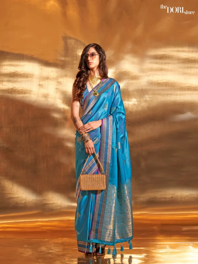 Royal Blue Woven Soft Banarasi Satin Silk Saree - party wear saree