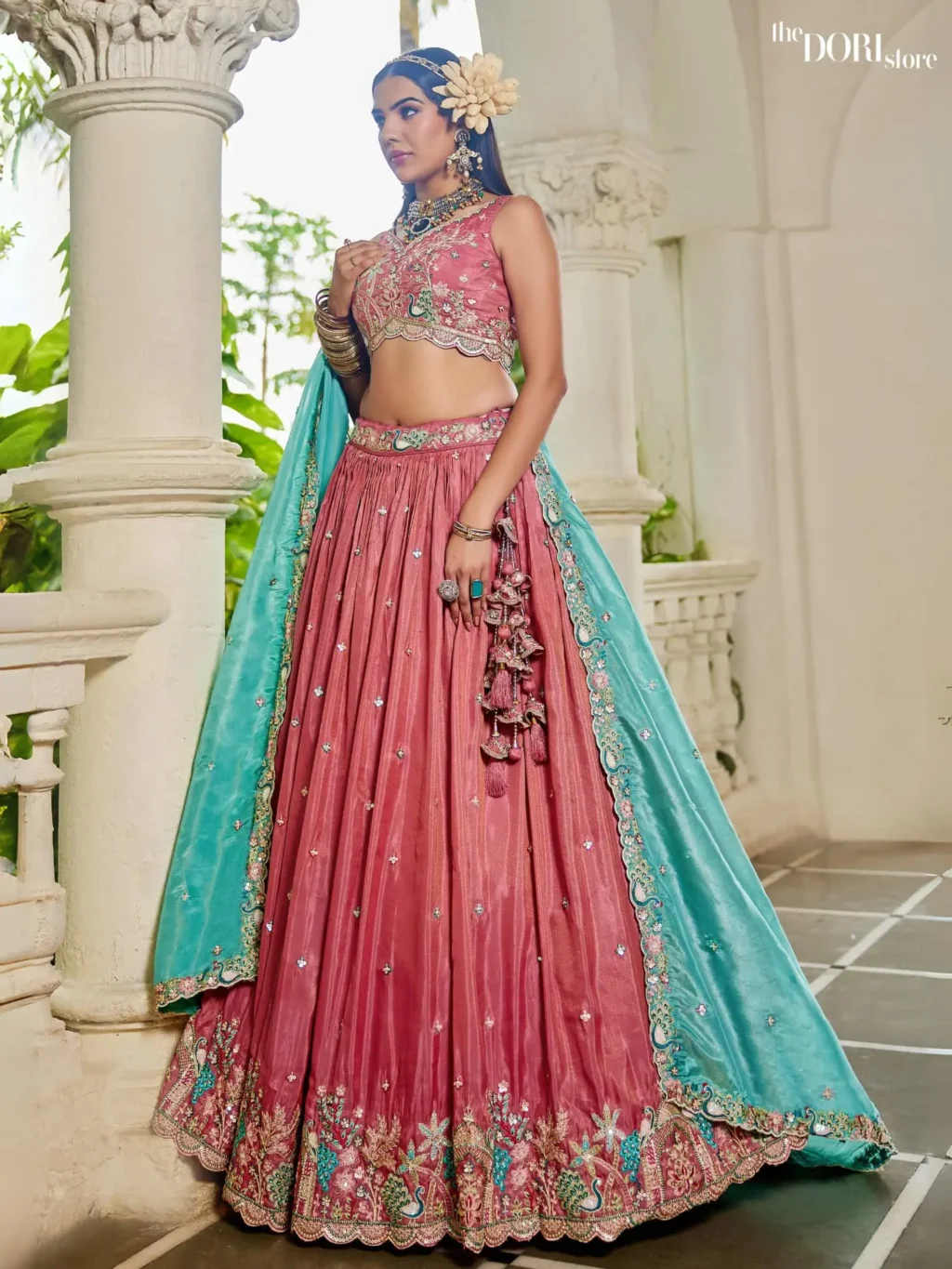 Pink Satin Sequinse embroidery Semi-Stitched Lehenga choli - Image 4