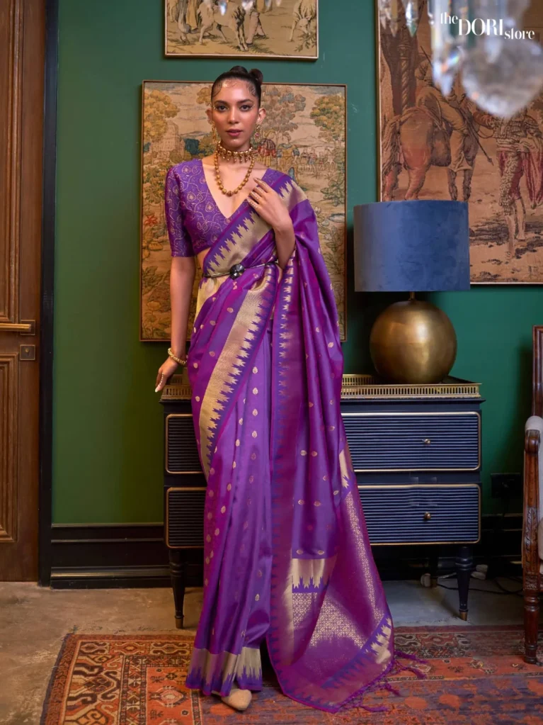Royal Luxe Purple Kanjeevaram Silk Saree - party wear saree