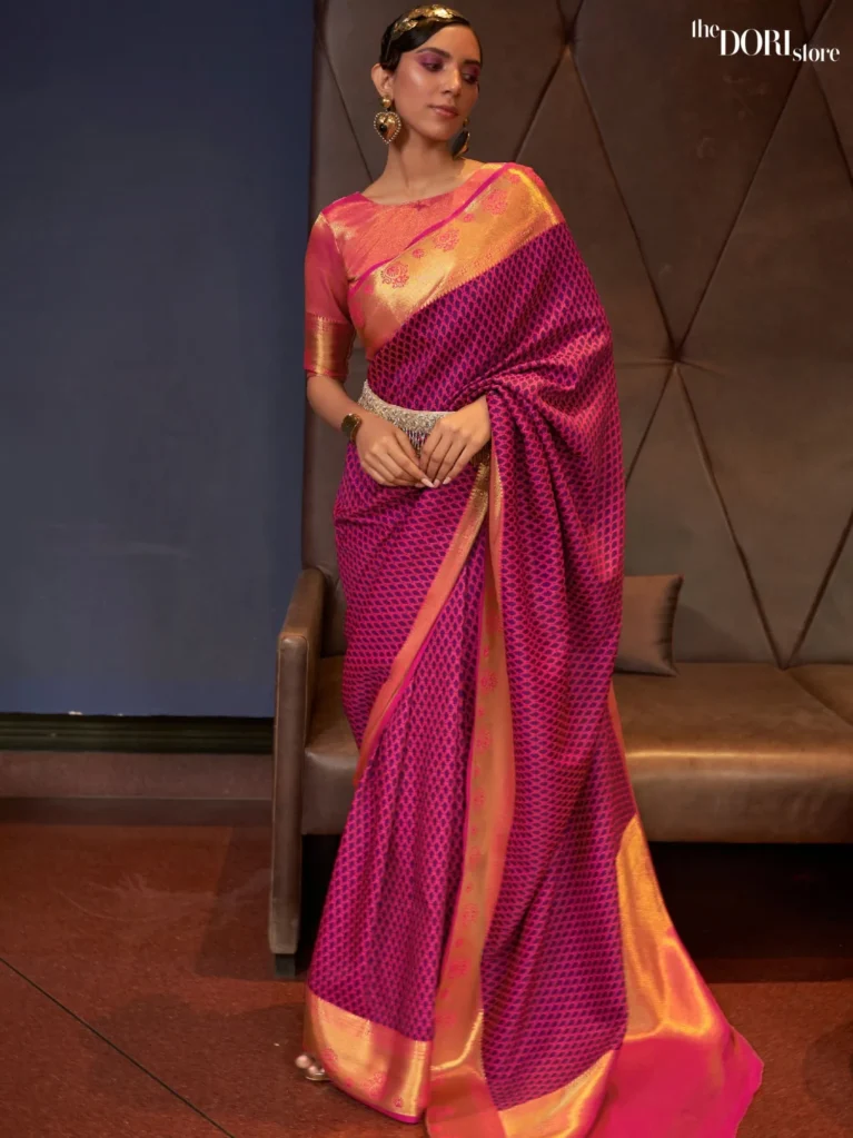 Royal  Dark Pink Handloom Silk Saree - party wear saree