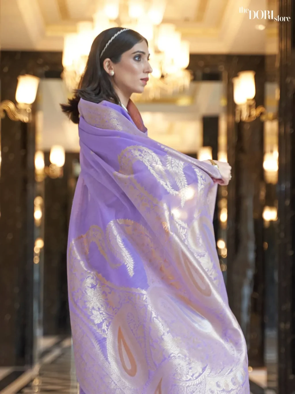 Partywear Luxe Lavender Woven Linen Silk Saree - Image 3