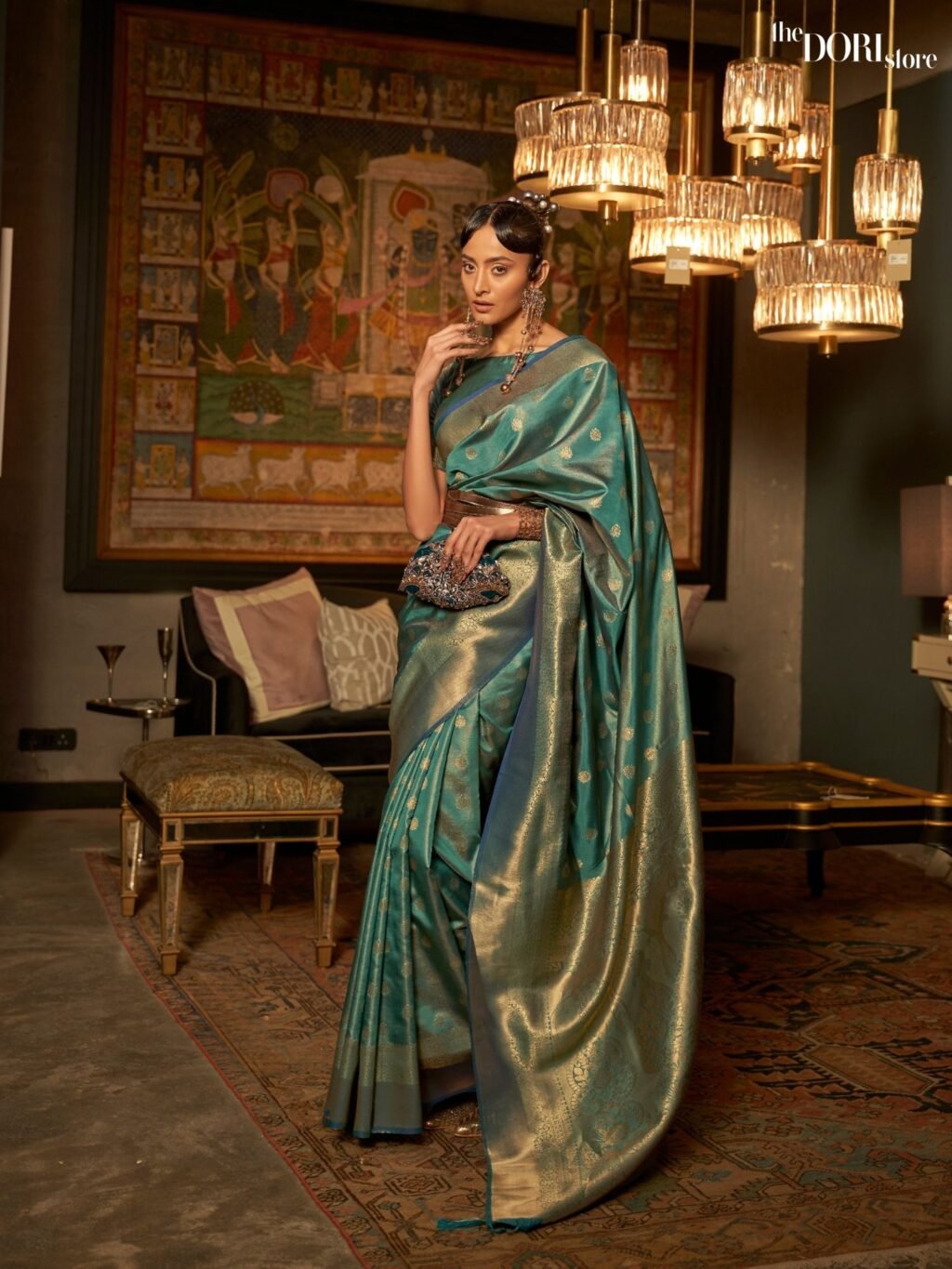 Ethnic Teal Green Designer Handloom Zari Woven Silk Saree - party wear saree