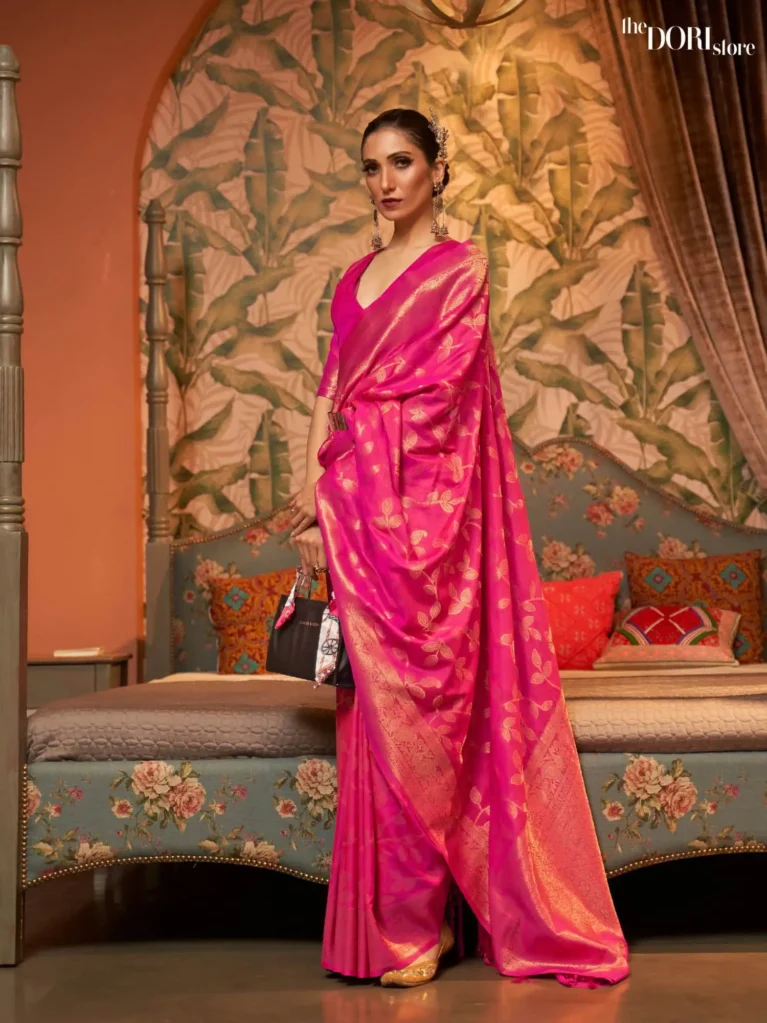Rose Pink Partywear Banarasi Silk Saree - party wear saree