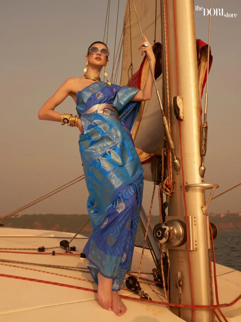 Festive Wear Dual Tone Blue Satin Silk Saree - party wear saree