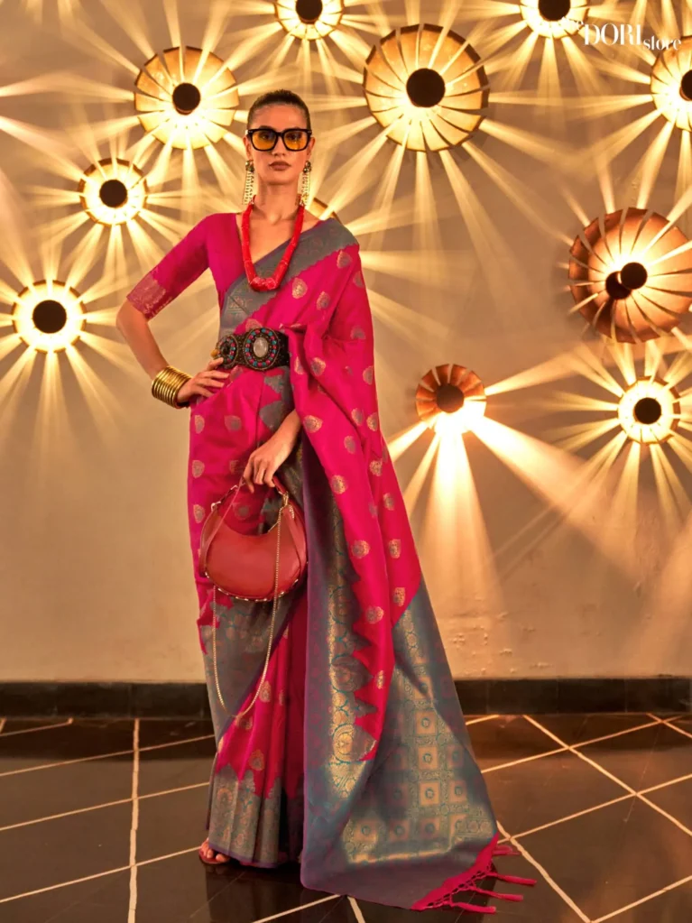 Royal Pink Banarasi Handloom Partywear Silk Saree - party wear saree