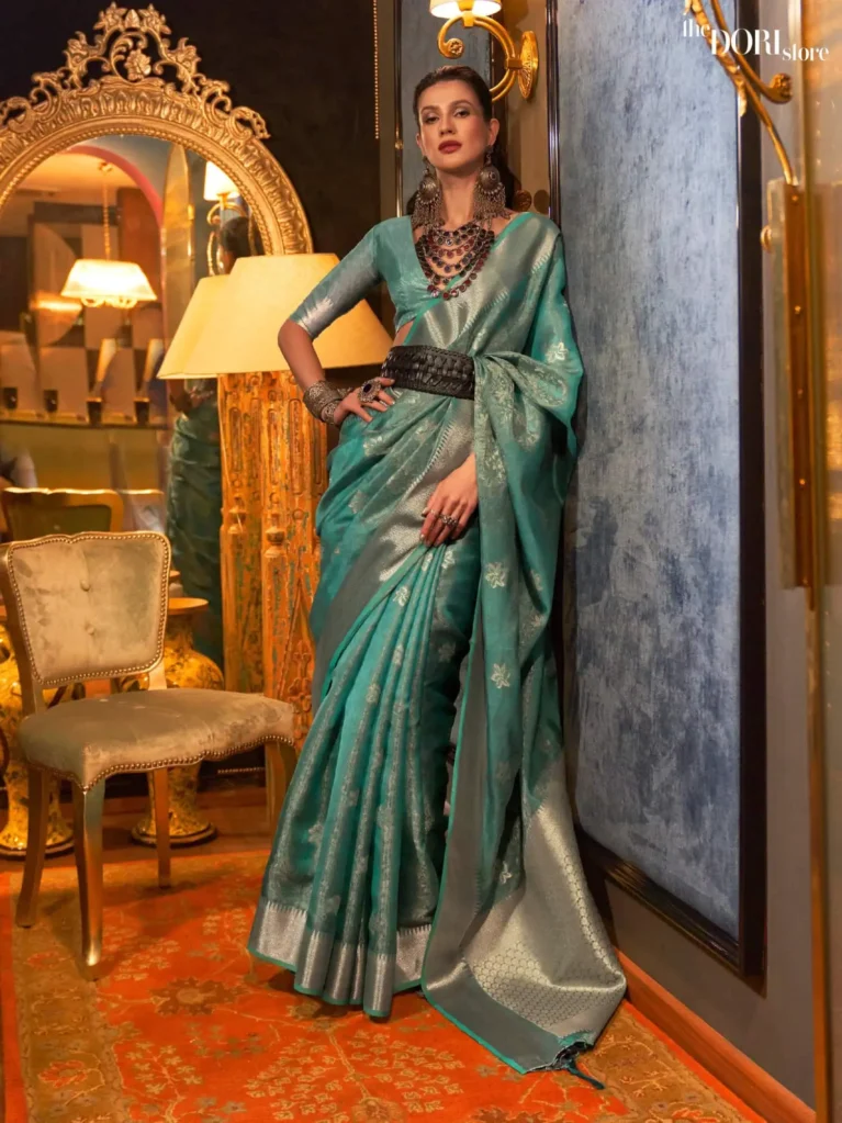 Heavenly Turquoise Green Dual Tone Organza Silk Saree - party wear saree