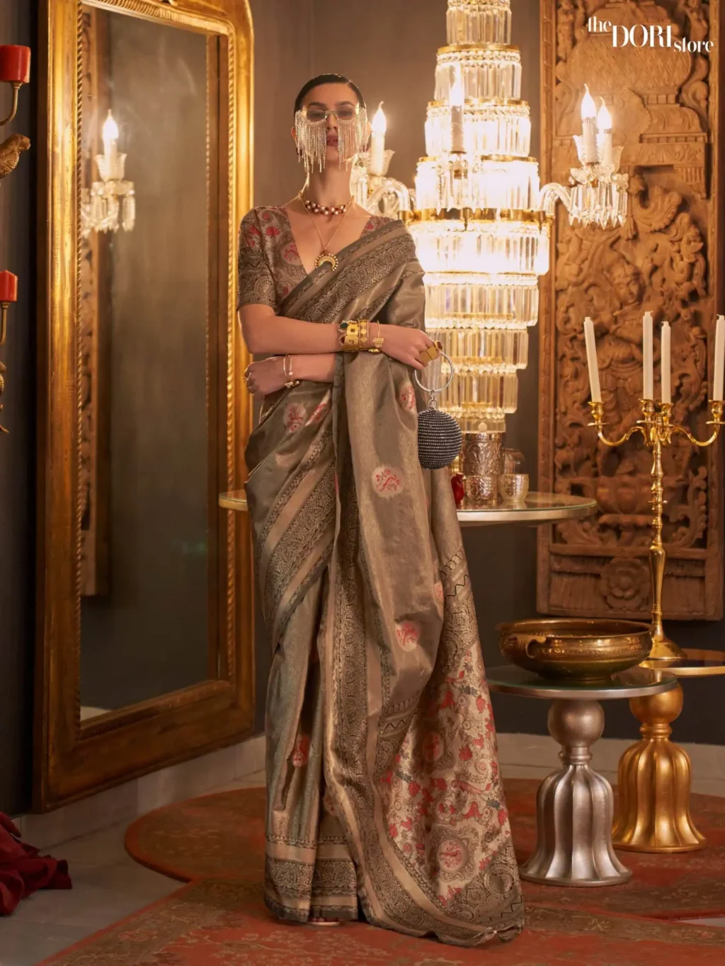 Tan Brown Zari Base Handloom Woven Silk Saree - party wear saree