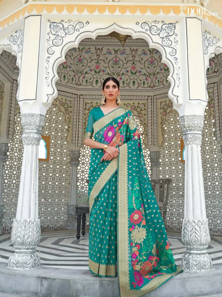 Royal Sea Green Festive Wear Linen Saree - party wear saree