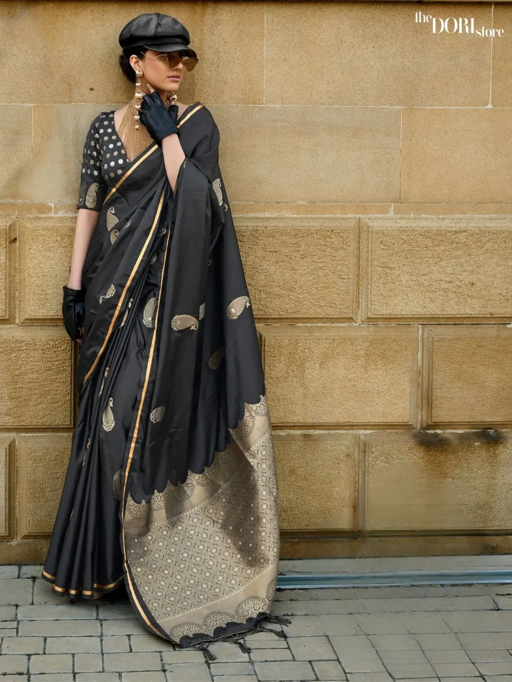 Royal Black Banarasi Satin Woven Silk Saree - party wear saree