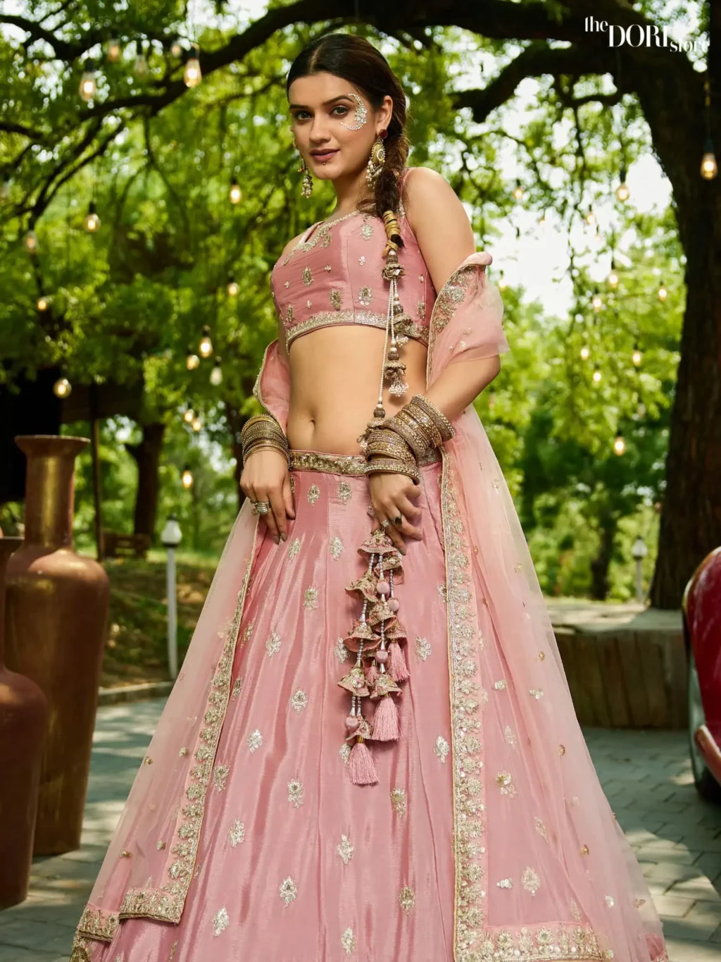 Pink Chinnon Sequinse embroidery Semi-Stitched Lehenga choli - Image 5