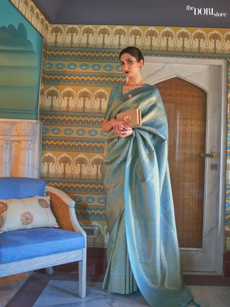Light Blue Kanjeevaram Silk Woven Saree - party wear saree