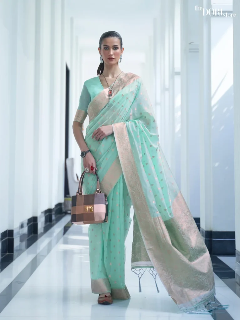 Light Blue Mukaish Weaving Handloom Silk Saree - party wear saree