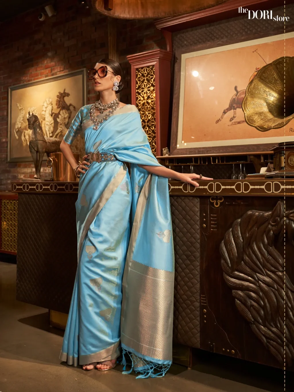 Light Blue Zari Handloom Banarasi Silk Woven Saree - party wear saree