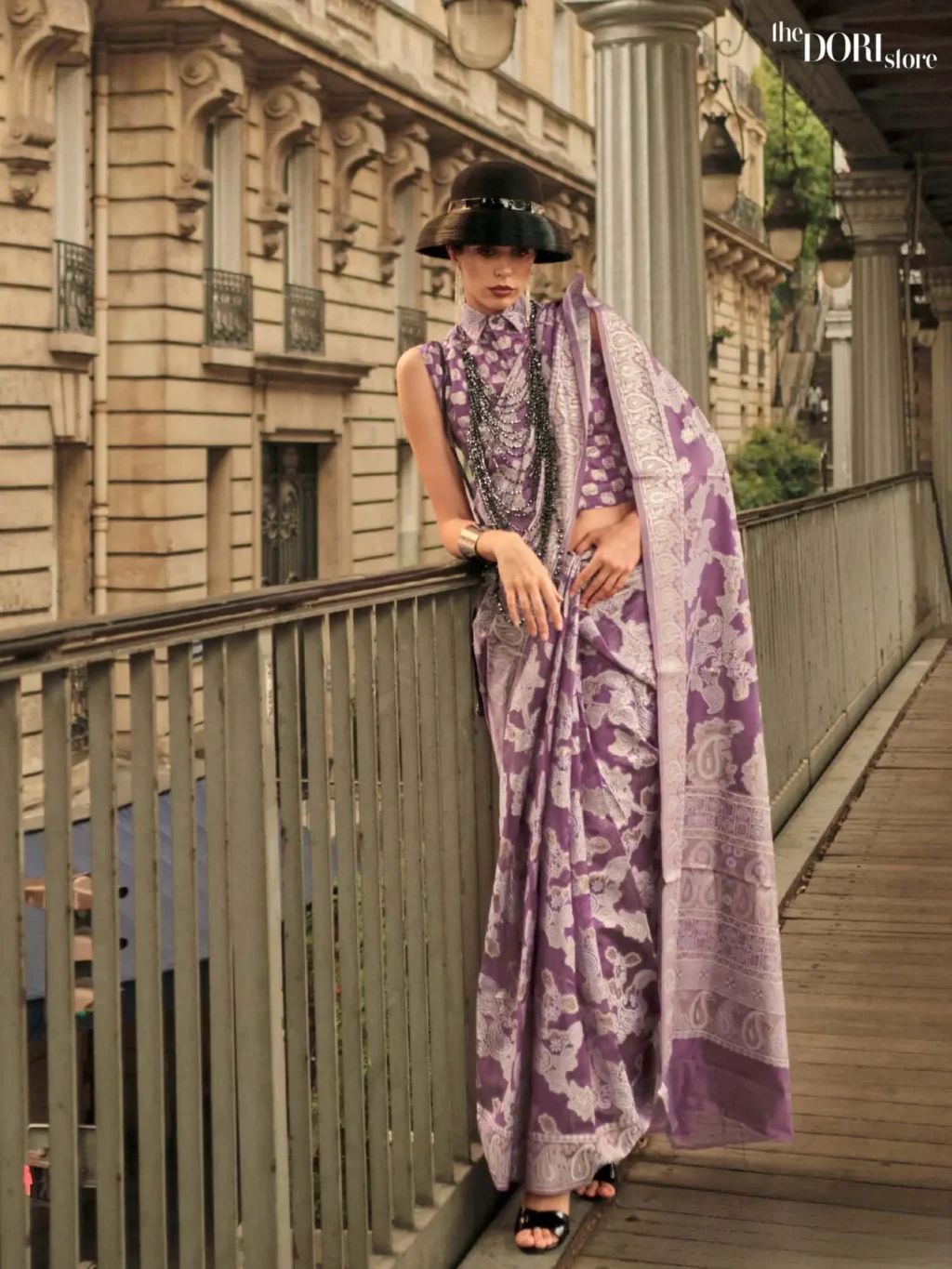 Ethnic Purple Organza Chickankari Lucknowi Woven Silk Saree - party wear saree