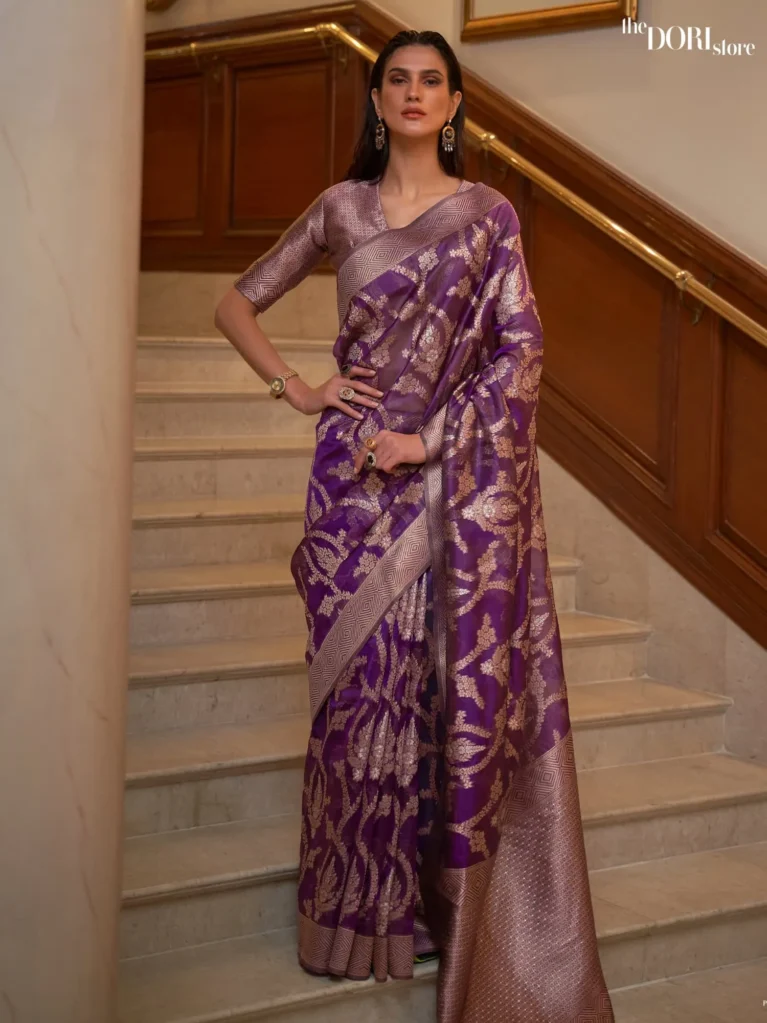 Royal Plum Purple Designer Dual Tone Organza Silk Saree - party wear saree
