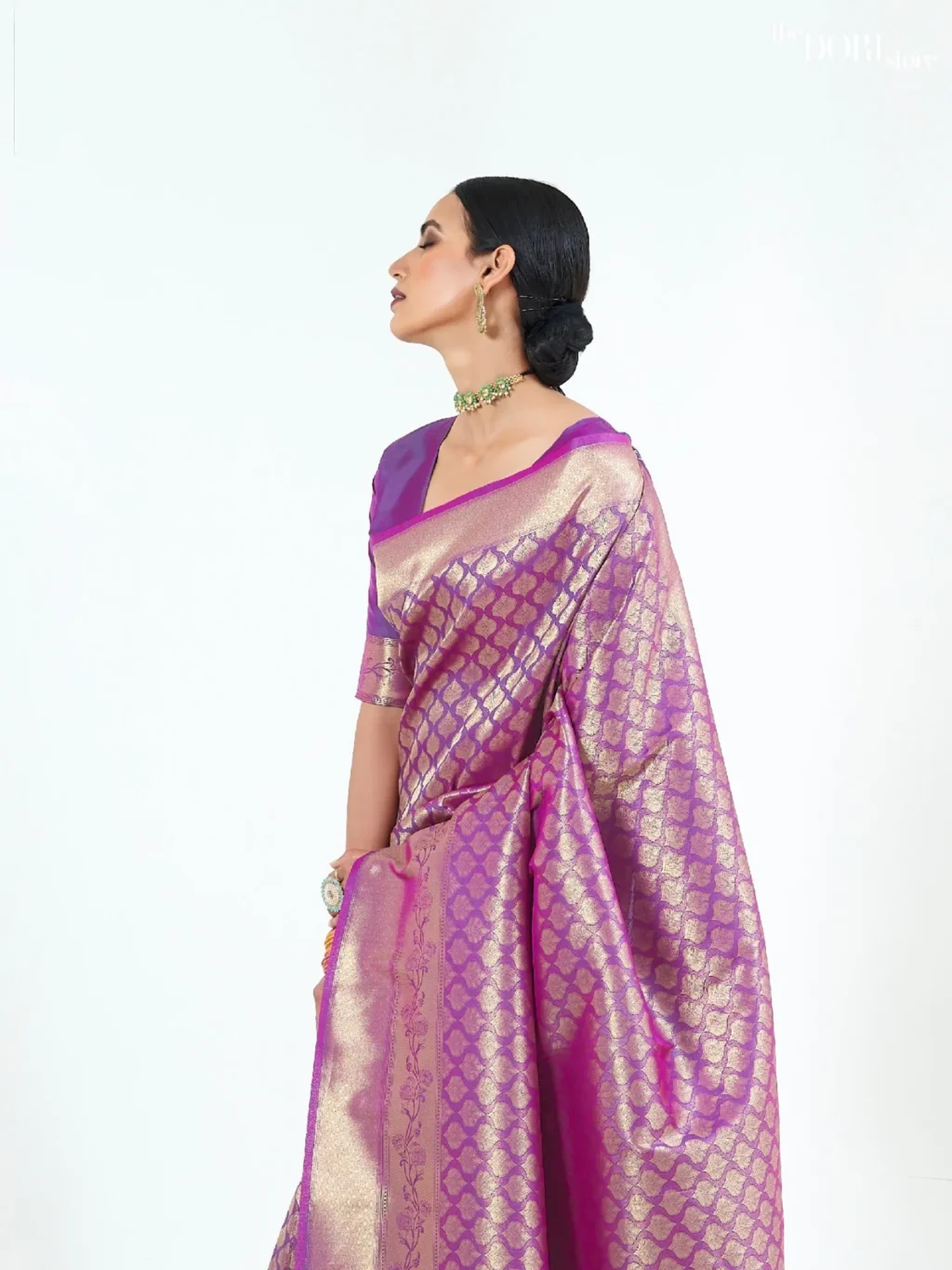 Ethnic Designer Plum Purple Kanjeevaram Silk Saree - Image 3