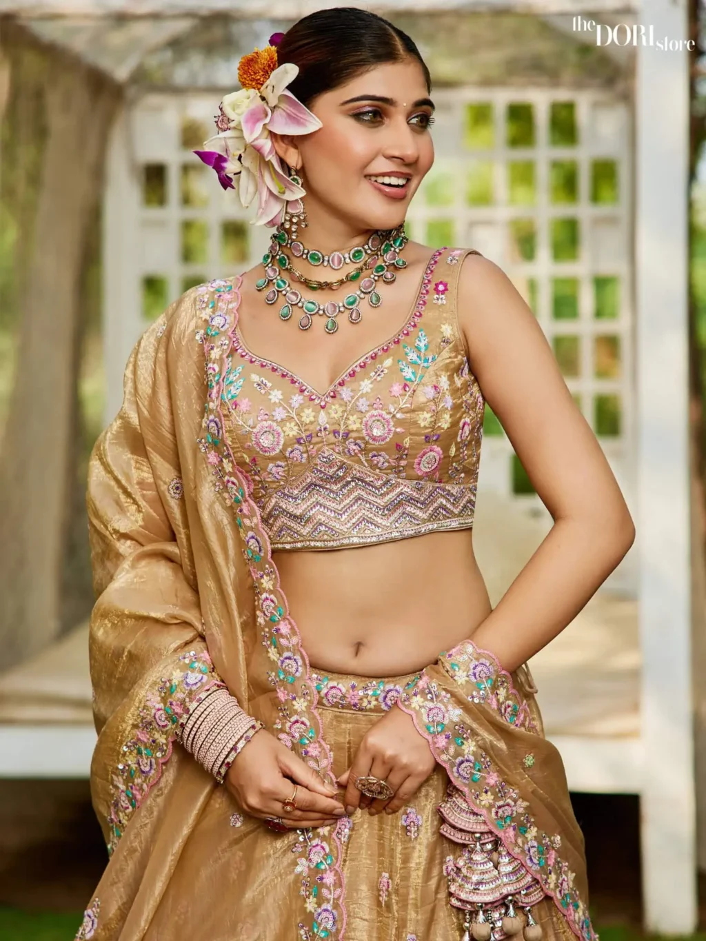 Mustard Yellow Tissue Sequinse embroidery Semi-Stitched Lehenga choli - Image 6