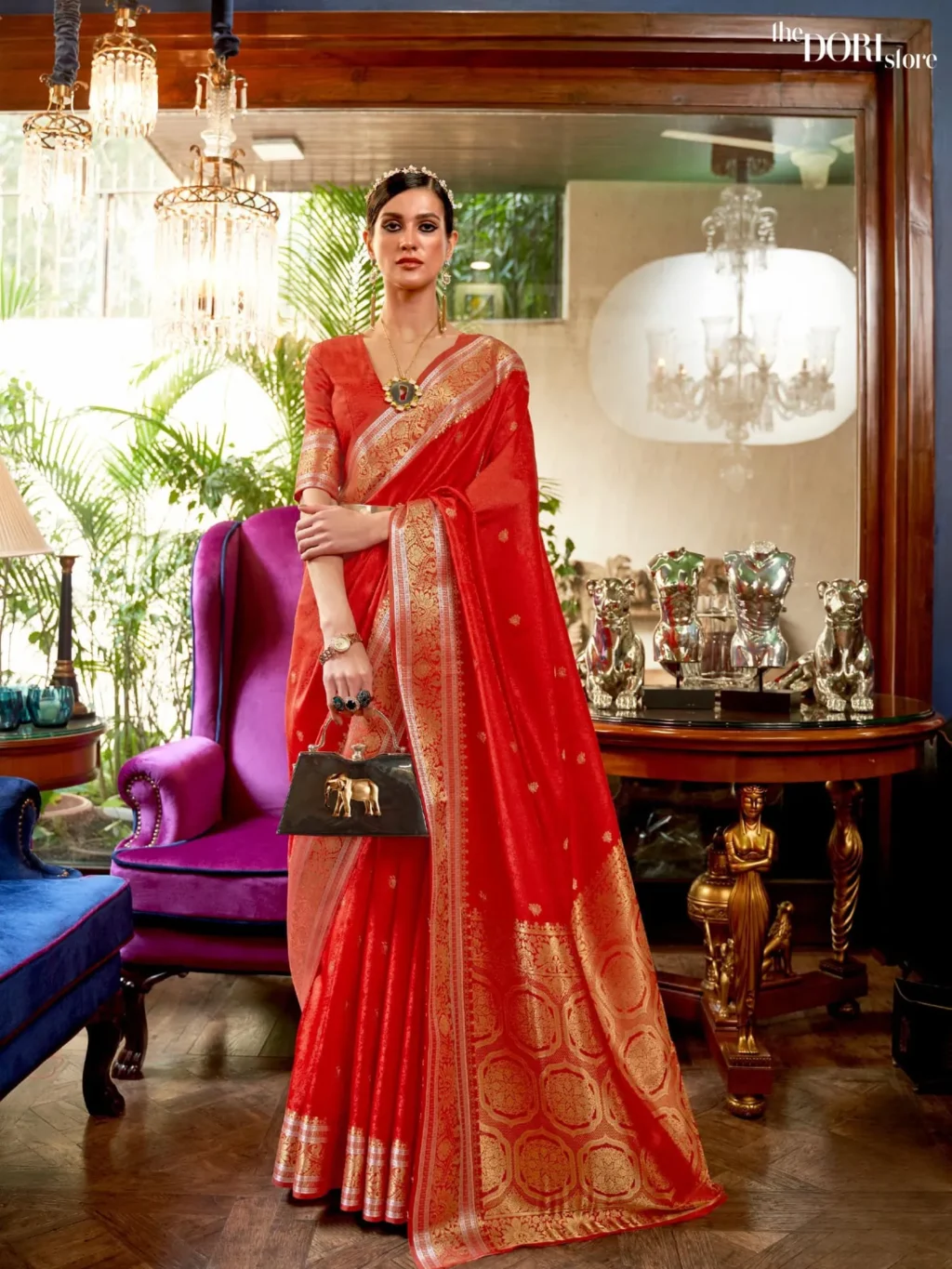 Royal Red Designer Banarasi Soft Silk Saree - party wear saree