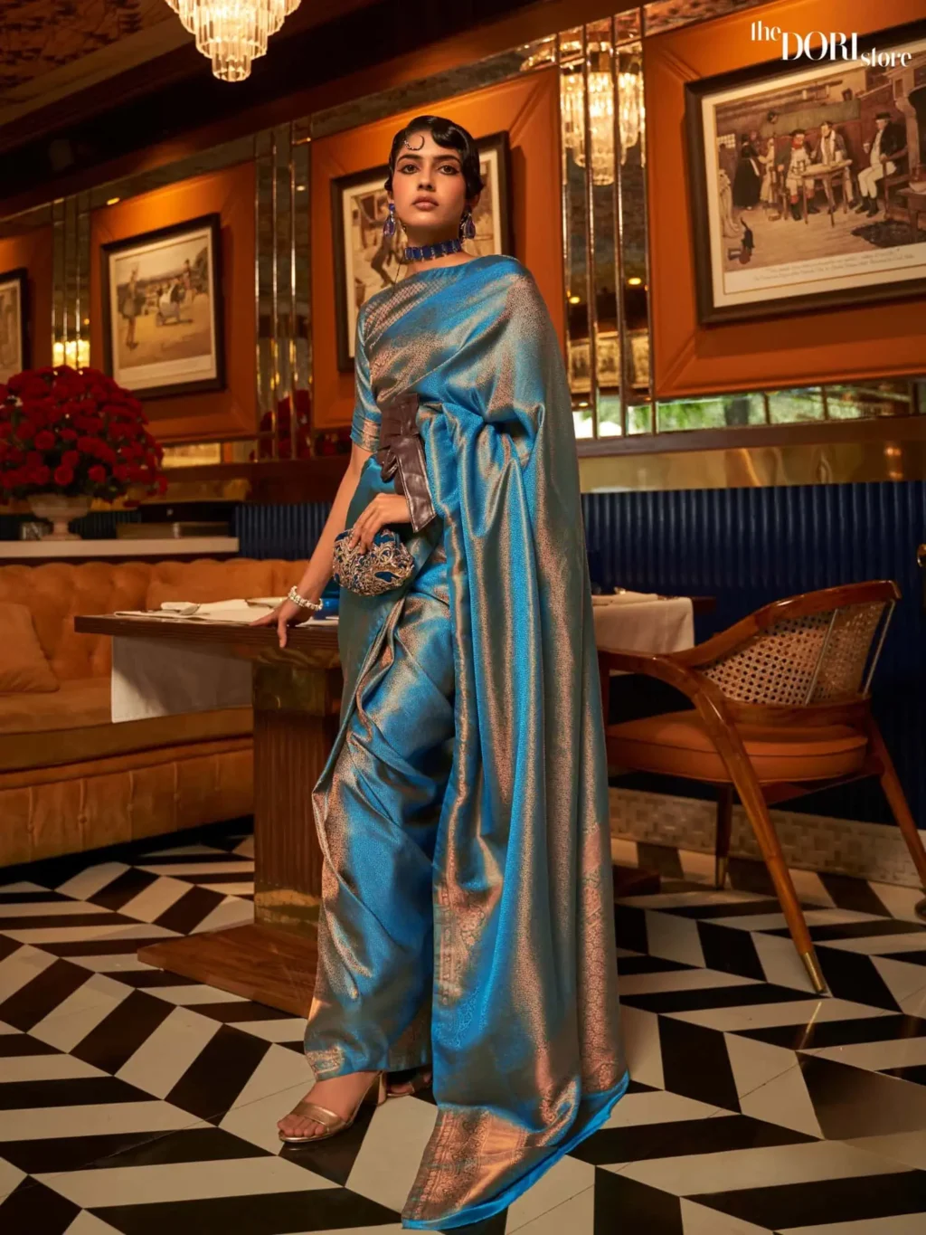 Elegant Blue Dual Tone Kanjeevaram Silk Saree - party wear saree