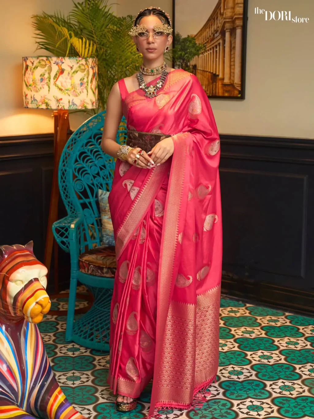 Rani Pink Woven Banarasi Satin Silk Saree - Image 2