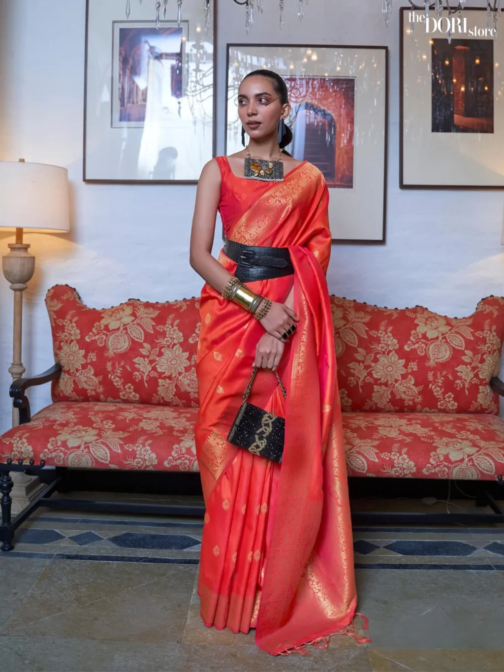 Ethnic Orange Wedding Wear Soft Banarasi Silk Saree - party wear saree